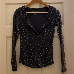 H&M Long sleeve button up cotton print shirt navy